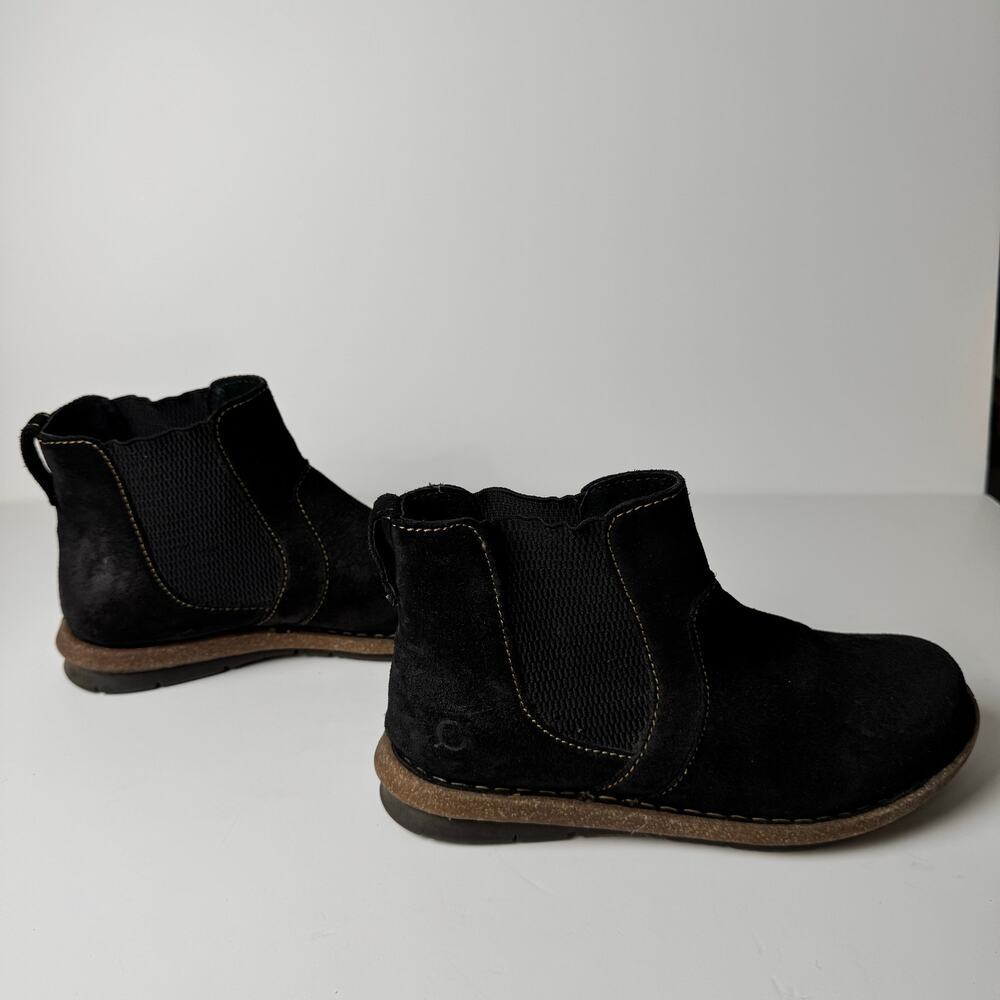 Born Black Suede Chelsea Booties with Brown Welt
